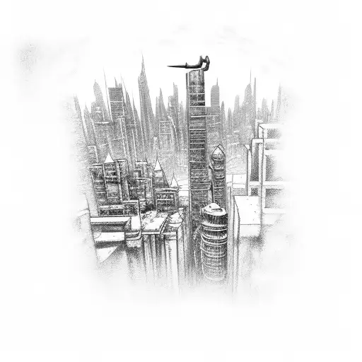 post apocalyptic city scape tattoo design idea
