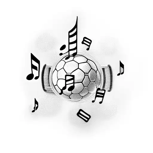 Musical notes intertwined with soccer balls tattoo design idea