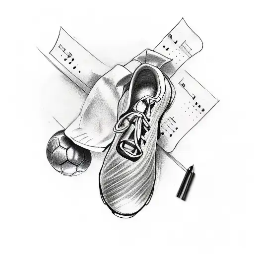 A sketch-style tattoo of a music sheet with soccer cleats as notes tattoo design idea