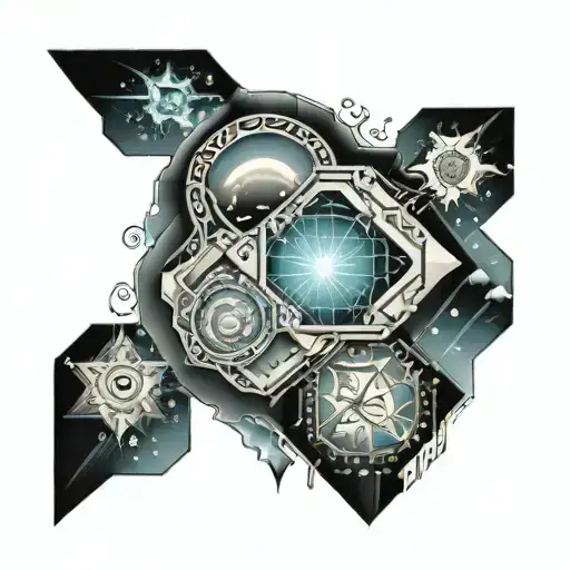 sky bodies oblong geometric patterns tattoo design idea