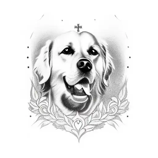 cara de un pastor aleman y un golden retriver tattoo design idea