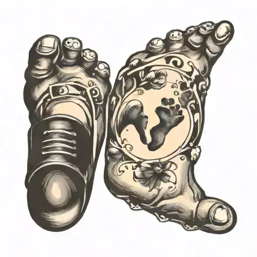 a baby footprint tattoo on the forarm. I like to have baby's name "Ariana" and her birthday "5/Nov/2024" tattoo'ed on it tattoo design idea