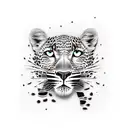 leopard print square with amazonic skeletons with weapons tattoo design idea