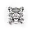 leopard print square with amazonic skeletons with weapons tattoo design idea