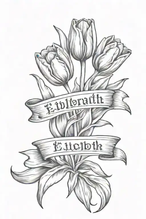 tulips with the names Dulce and Elizabeth   tattoo design idea