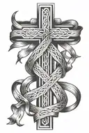 cross with ribbon intertwined tattoo design idea