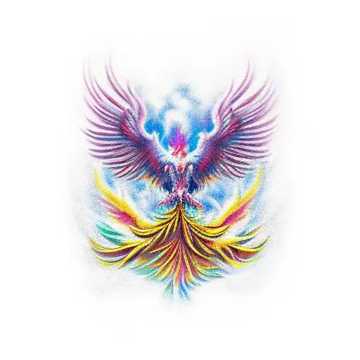 phoenix rising from the ashes with the word Live tattoo design idea