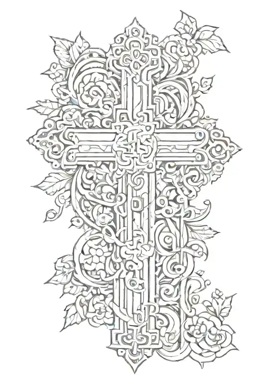 cross with mom and dad name tattoo design idea