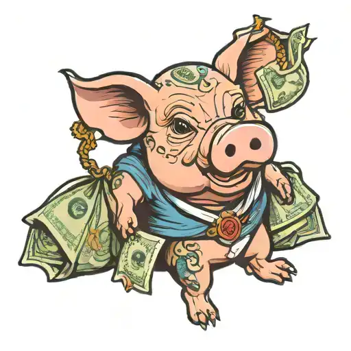 Pig holding money bag tattoo design idea