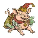Pig holding money bag tattoo design idea