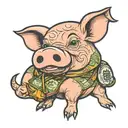 Pig holding money bag tattoo design idea