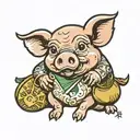 Pig holding money bag tattoo design idea