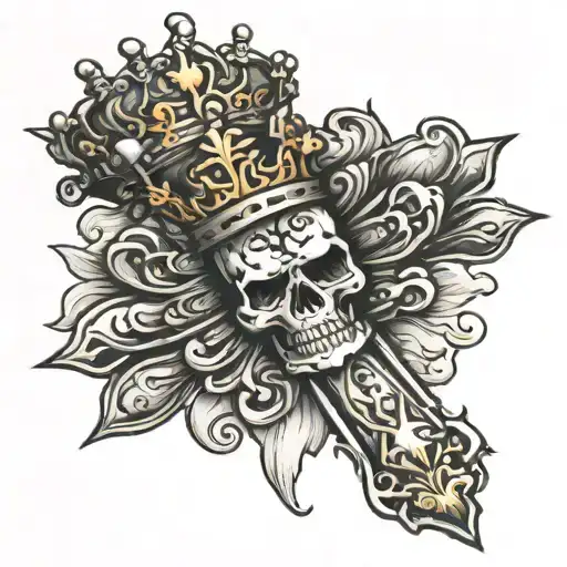 cross with crown and M tattoo design idea
