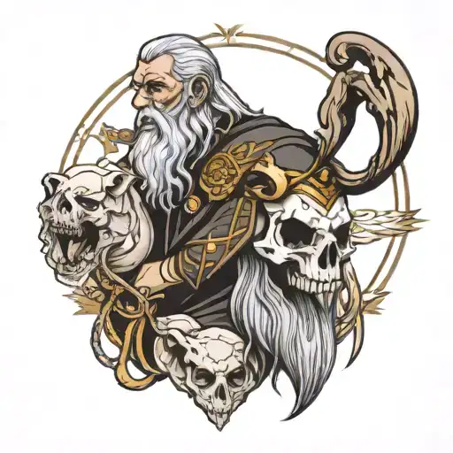 odin with bear skull  tattoo design idea