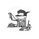 A whimsical cartoon editor character working at a desk with a stack of papers and a pencil, surrounded by floating editing symbols like a magnifying glass and a speech bubble tattoo design idea