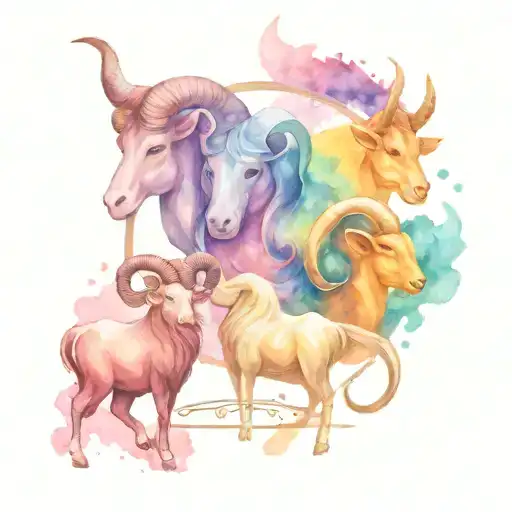 aries, taurus and Sagittarius zodiac signs intertwined tattoo design idea