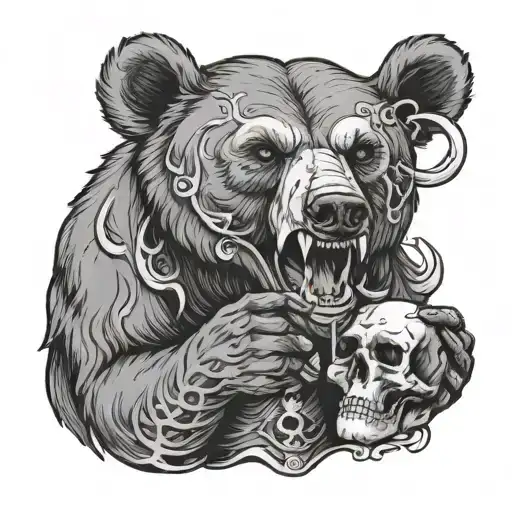 bear holding skull tattoo design idea
