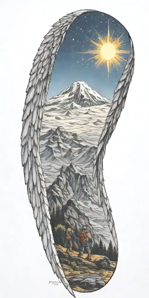 Kilimanjaro, angel wing, hikers, shooting star, tattoo design idea