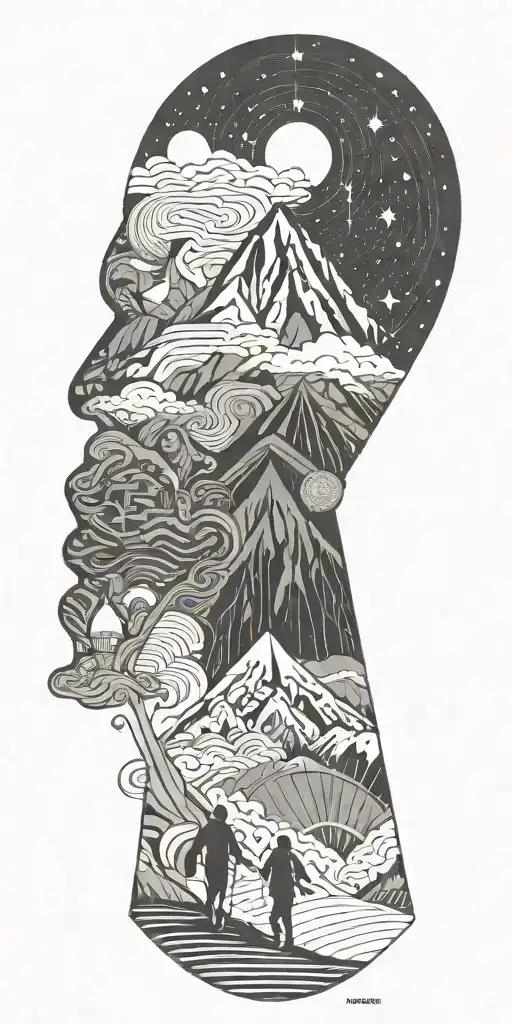 Kilimanjaro, angel, hikers, shooting star, horseshoe tattoo design idea