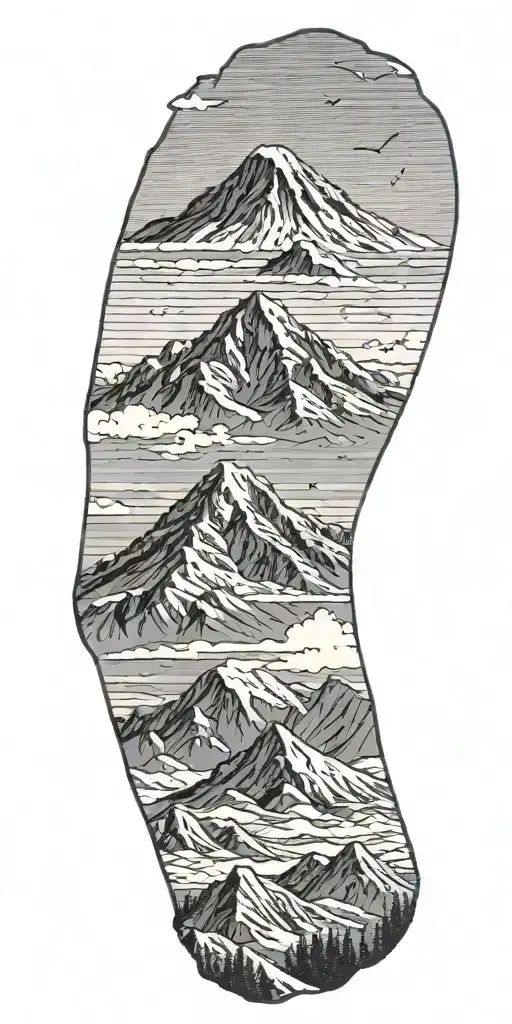 Kilimanjaro and snow peak, angel wing, angel, hikers show a way, shooting star in the sky tattoo design idea
