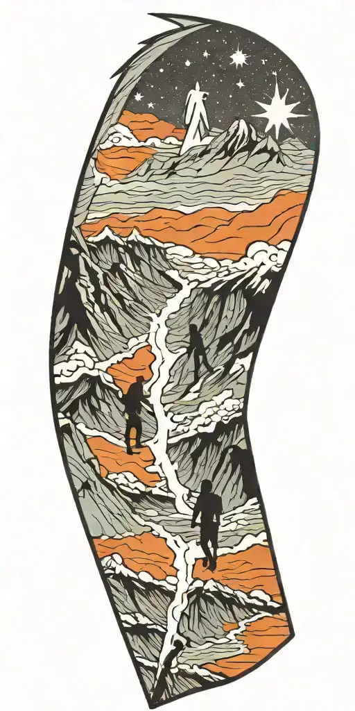 Kilimanjaro, angel wing, hikers, shooting star, tattoo design idea