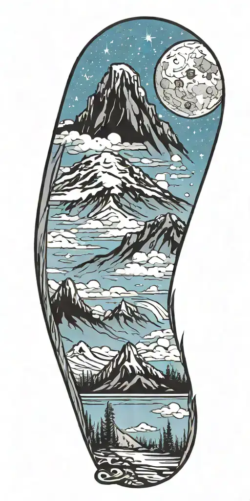 Kilimanjaro,, angel's wing, shooting star, hikers, horseshoe tattoo design idea
