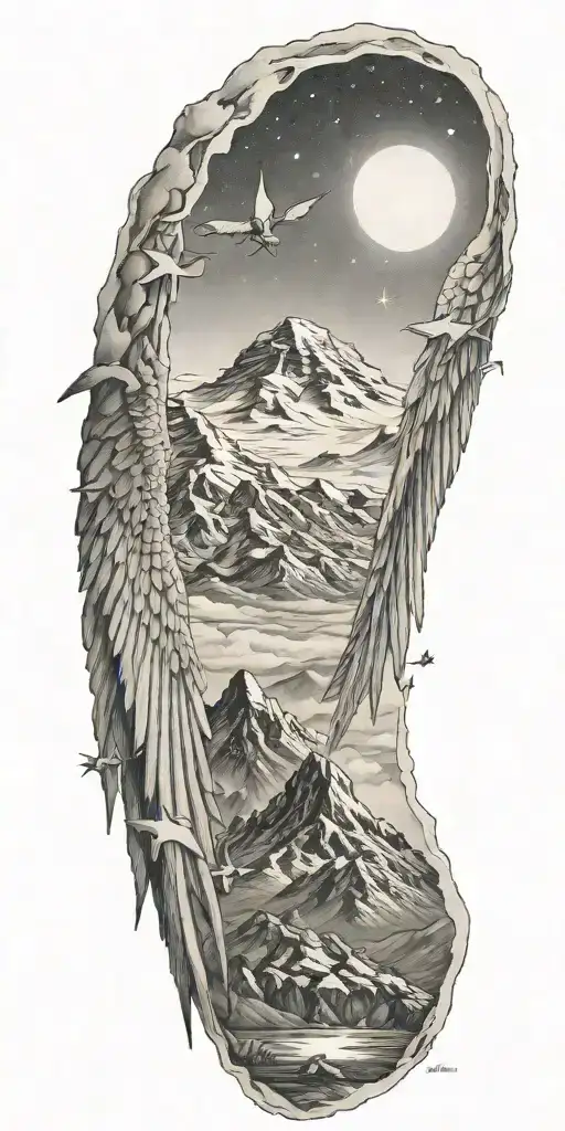 Kilimanjaro, angel wing, hikers, shooting star, tattoo design idea