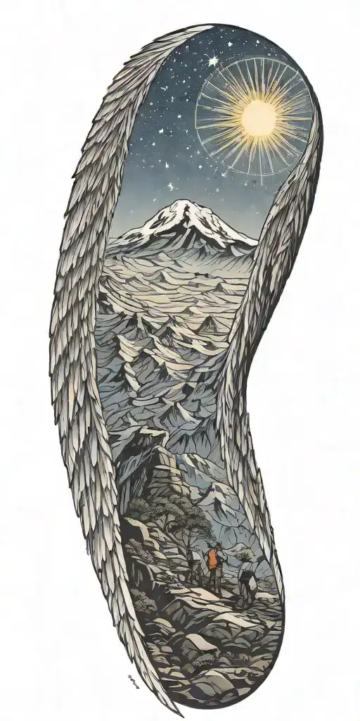 Kilimanjaro, angel wing, hikers, shooting star, tattoo design idea