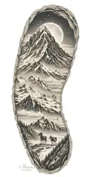 piton of snow, Kilimanjaro, snow peak, angel wing, hikers show a way, shooting star in the sky, horse key tattoo design idea