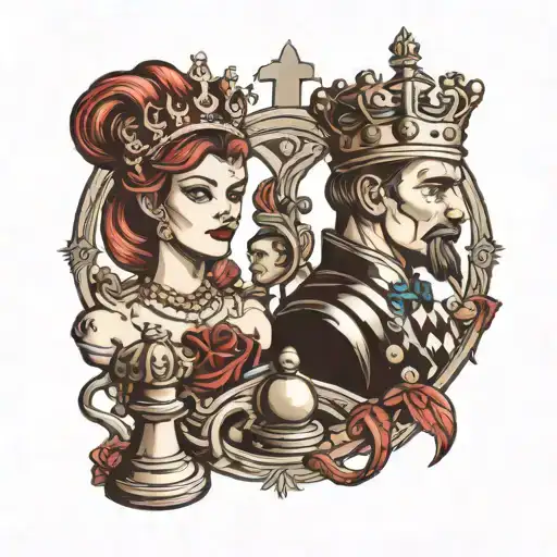 chess king and queen tattoo design idea