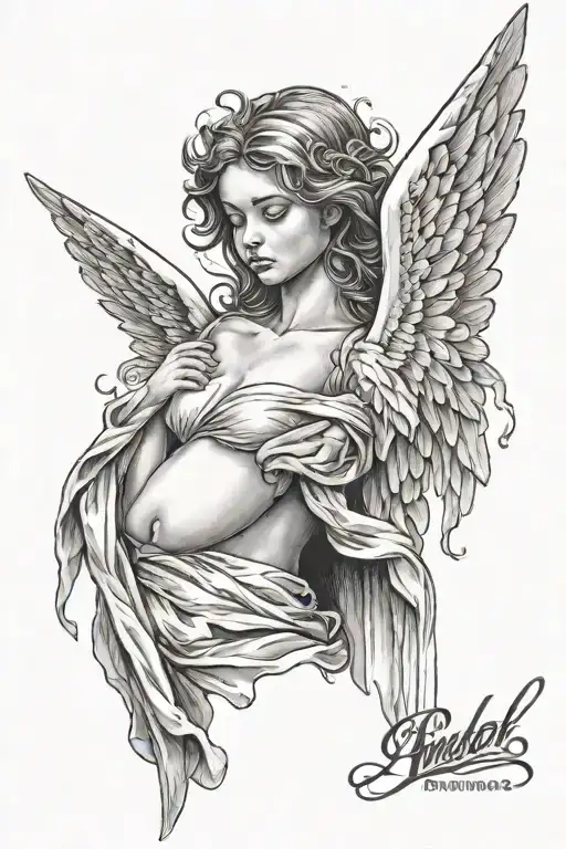 realistic angel with a droopy eye inside tattoo design idea