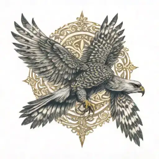 Kolovrat falcon forest Slavic patterns and tattoo design idea