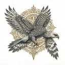 Kolovrat falcon forest Slavic patterns and tattoo design idea