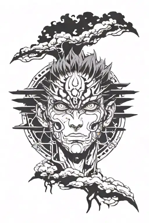 black, jujutsu kaisen, saturo gojo, satorus eye, gojo, gothic style, anime, tattoo design idea