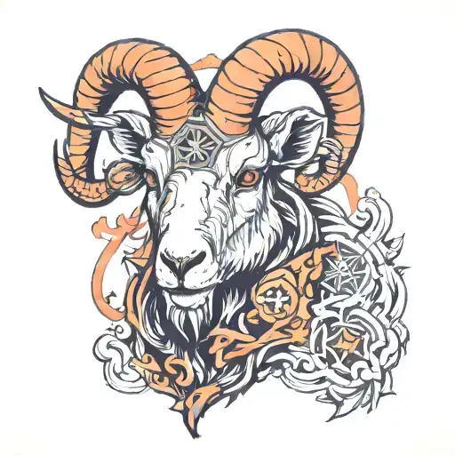 A goat with satanic symbols incorporated into its design tattoo design idea