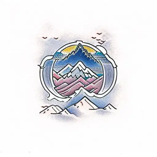 A traditional-style tattoo of a mountain range, with a Bible verse written in flowing script across the peaks tattoo design idea