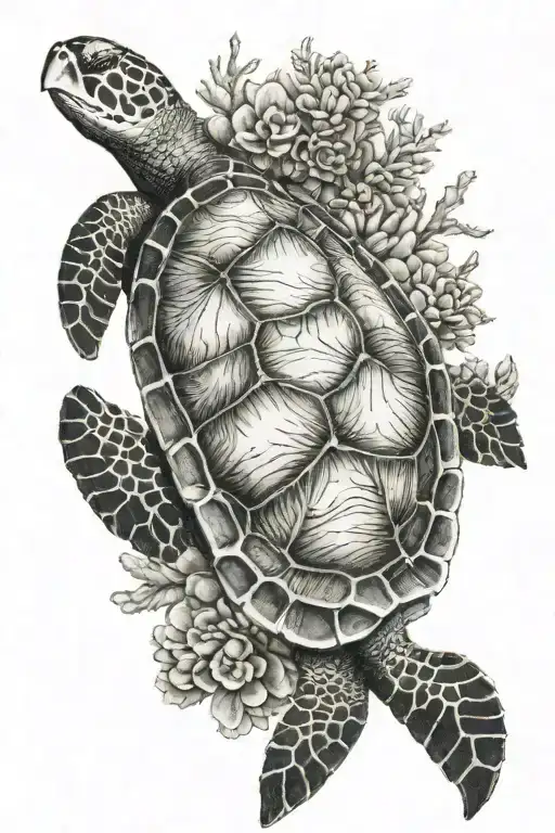 Sea Turtle with coral growing from its shell tattoo design idea