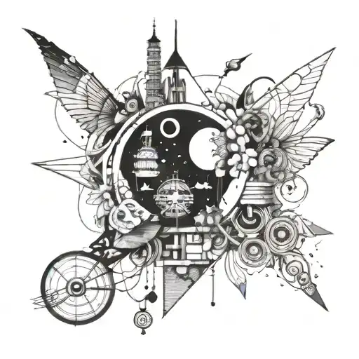 Incorporate elements of Dada art into a surrealistic collage tattoo design tattoo design idea