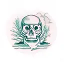 deteriorating skull with a tree growing out of it tattoo design idea