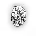 deteriorating skull with a tree growing out of it tattoo design idea