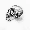 deteriorating skull with a tree growing out of it tattoo design idea