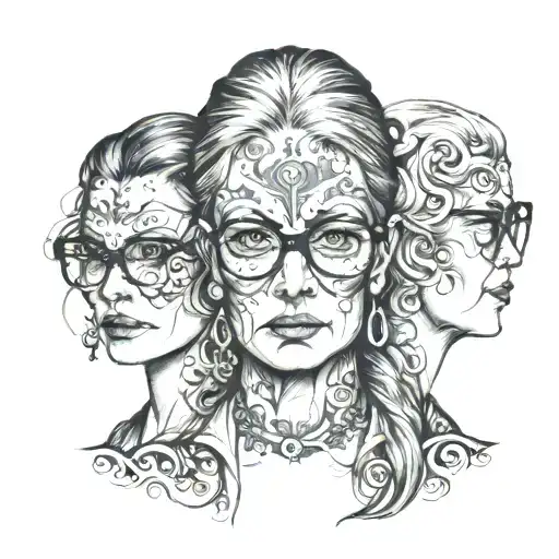 glasses 3 generations woman faces tattoo design idea