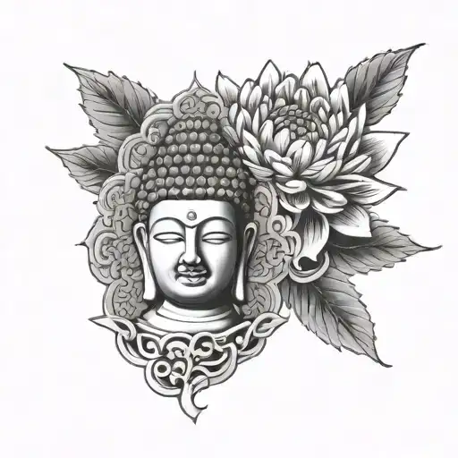 chrysanthemum with buddha with japanese background tattoo design idea