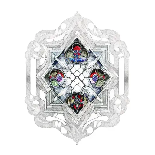 gothic stain glass window on the river styx tattoo design idea