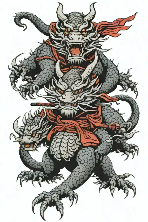 3-headed samurai dragon tattoo design idea