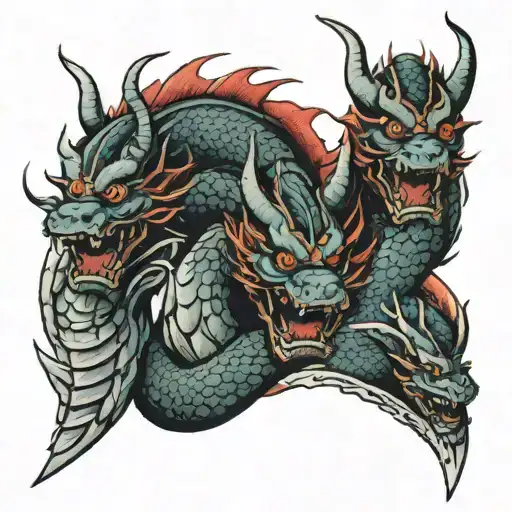 3-headed samurai dragon tattoo design idea