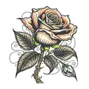 single rose bud on stem wrapped tattoo design idea