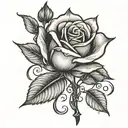 single rose bud on stem wrapped tattoo design idea