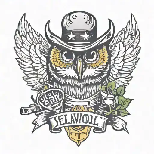 yelawolf slumerican style tattoo with owls music notes weed and whiskey  tattoo design idea