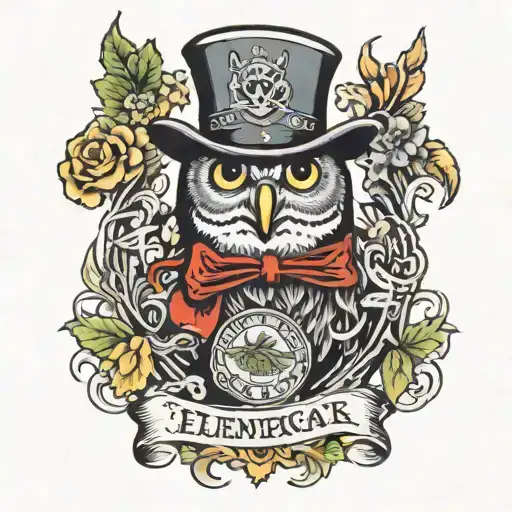slumerican yelawolf inspired tatoo with owls weed whiskey and music tattoo design idea